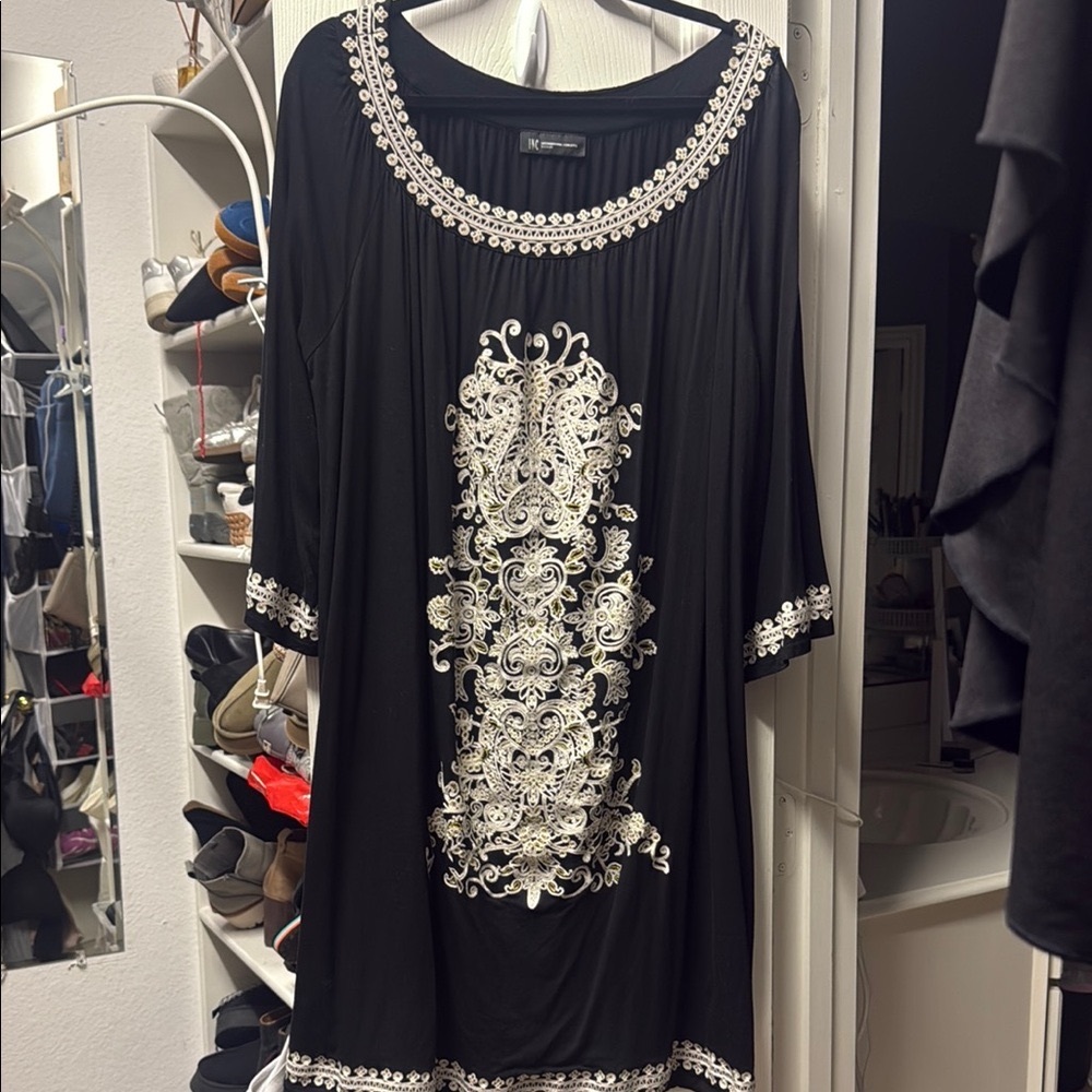 Inc international concepts - Black and gold and cream knee length dress
1x/2x